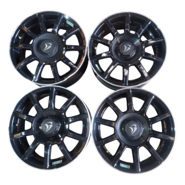 Jogo Roda Aro 14 Brw Alumínio Multi Furos Com Calota Ford Vw Preto